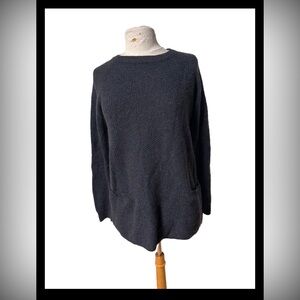 Kenar Womens Medium 2-Ply Cashmere Ribbed Pullover Sweater Zip Back Gray Pockets